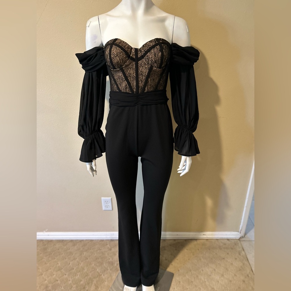 MISS CIRCLE NY Hannah Black Lace Corset off Shoulder Jumpsuit - Picture 10 of 13